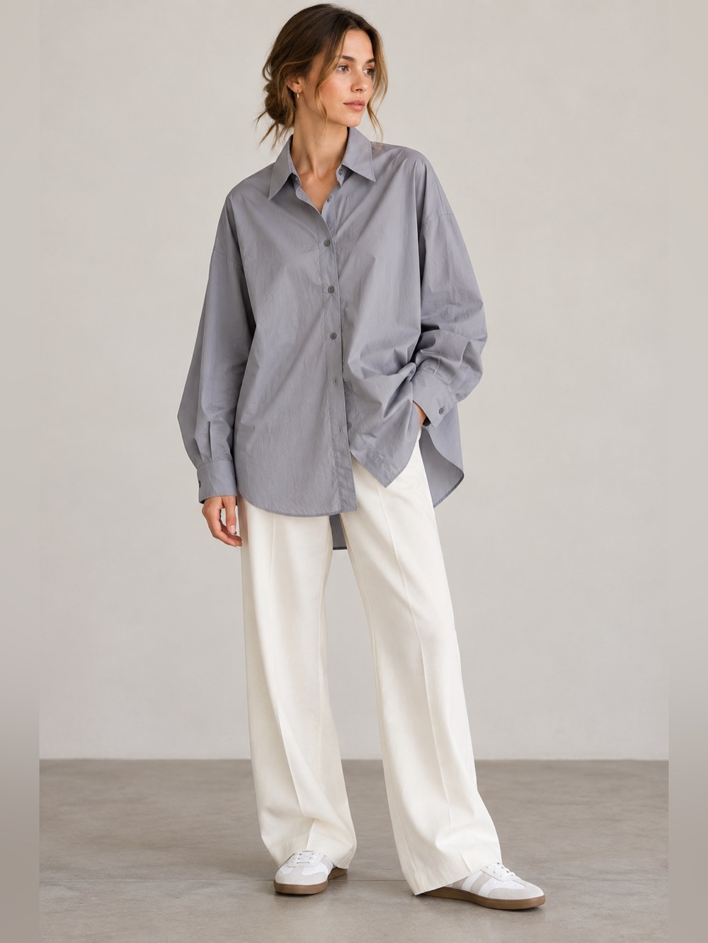 The Frankie Shop Gray Oversized Semi Sheer Lightweight Button Down Shirt
